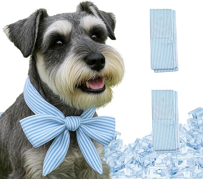 2pcs Cooling Scarf for Pets,Summer Cooling Scarves Keep Cats and Dogs Cool, Reused,Rrecycled,Suitable for Dogs (2pcs-Blue Stripe)
