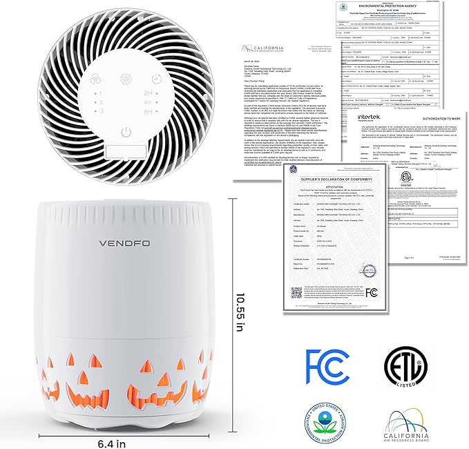 Air Purifiers for Home Bedroom up to 1076ft², True HEPA Air Filters Dust Pets Smoke Hair, 3 Fan Speeds Quiet, Timer Settings, Rechargeable Air Cleaner Office, Bedroom, Pets, Car