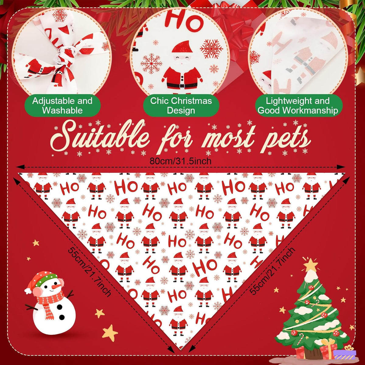 Chunful 100 Pieces Christmas Dog Bandanas Bulk Red and White Xmas Bandanas for Dogs Triangle Scarf Bib Kerchief Set for Small Medium Large Doggie Christmas Costume Decor(31.5 x 21.7 x 21.7)