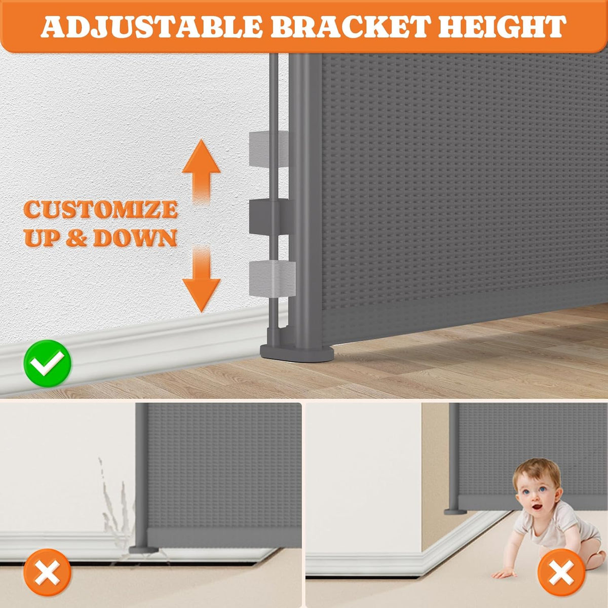 Upgrade 71" Retractable Baby Gates with Reinforced Strips, 41" Tall Retractable Gate Indoor for Baby and Pet, Outdoor Dog Gates for Stairs, Doorways, Hallways-Grey