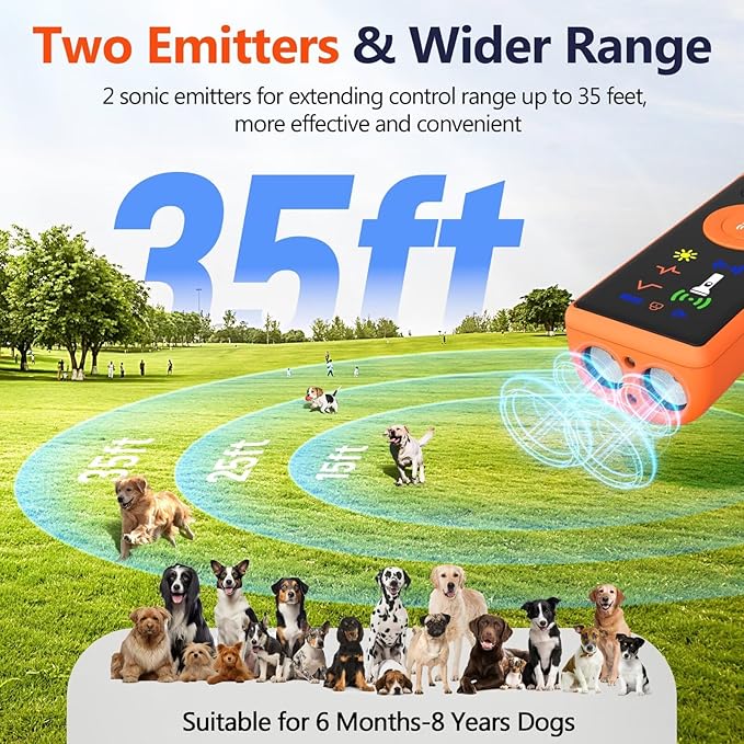 Ultrasonic Dog Bark Deterrent Device, Anti-Barking Control Device with LCD Screen & 3 Modes, Dog Training Tools to Stop Bad Behaviors, Safe Trainer Up to 35ft for Indoor Outdoor Use-03