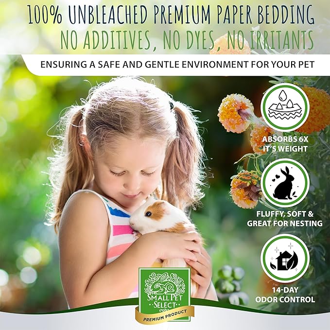 Small Pet Select - Natural Paper Bedding with Real Marigold Buds. Rabbits, Guinea Pigs, and Other Small Animals, 56L