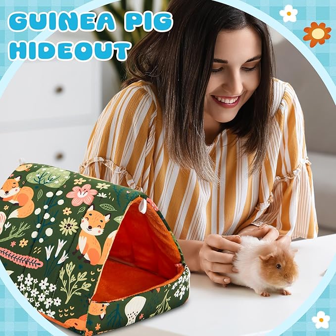4 Pcs Guinea Pig Hideout, Guinea Pig Bed Tunnel, Rabbit Washable Small House Cage Accessories for Bunny Hedgehog Mouse Chinchillas Hamsters Ferrets Bearded Dragons Rats(Wonder Tale,9.8 in)