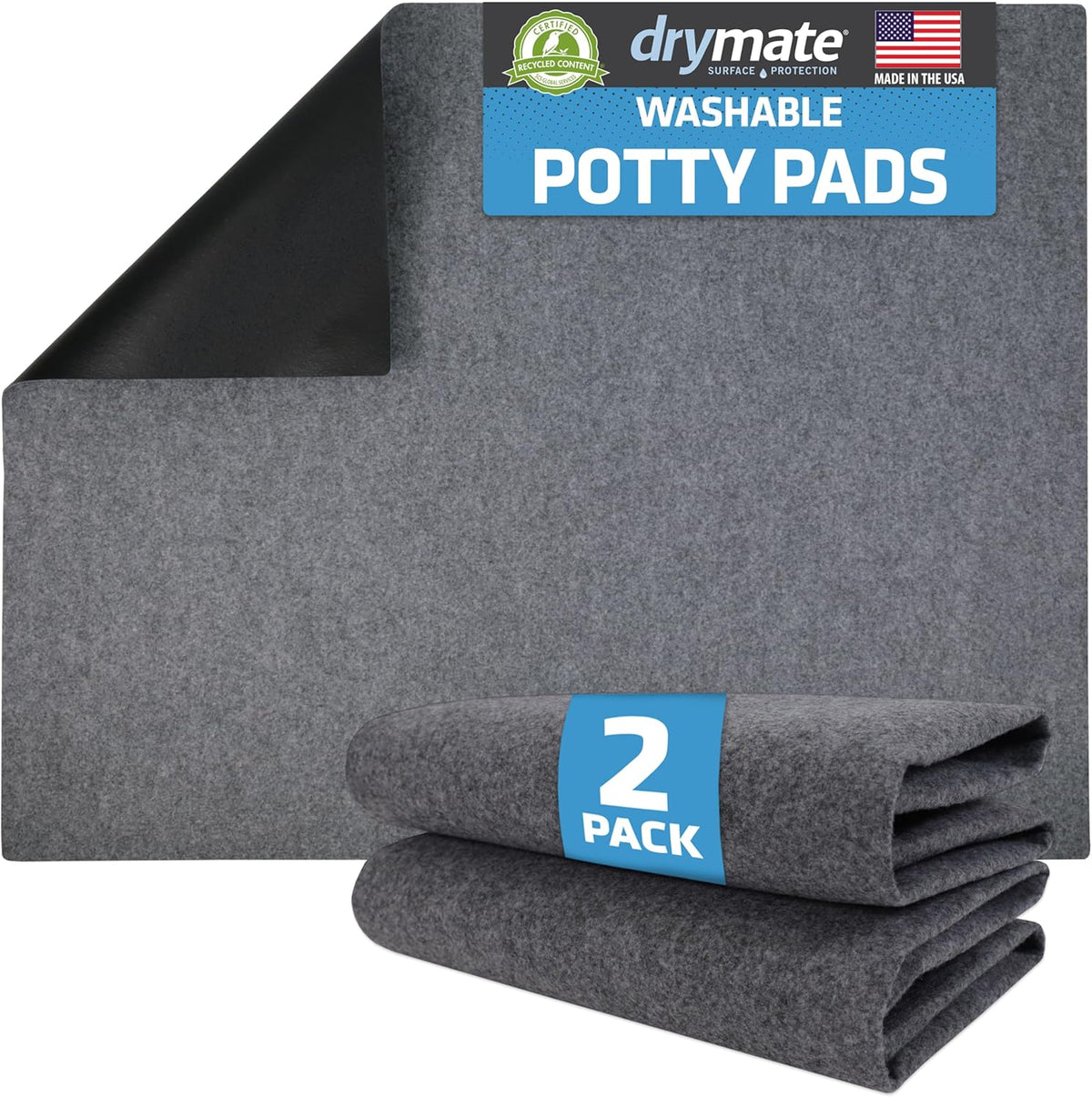Drymate 2-Pack Washable Pee Pads for Dogs (29x36), Waterproof, Absorbent, Slip-Resistant, Reusable Pet Training Potty Puppy Mats, Housebreaking, Incontinence Bed Pads, Crate, Kennel (USA Made)