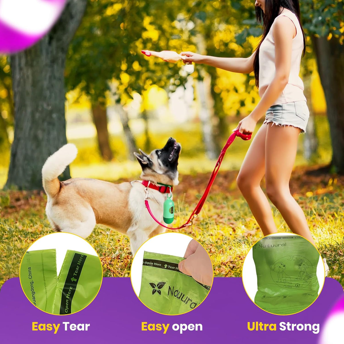 Dog Poop Bags-150 Counts with Holder (10 Rolls), Biodegradable Poop Bags, Eco-friendly and Easy to Open, Thick Dog Waste Bags (Green)