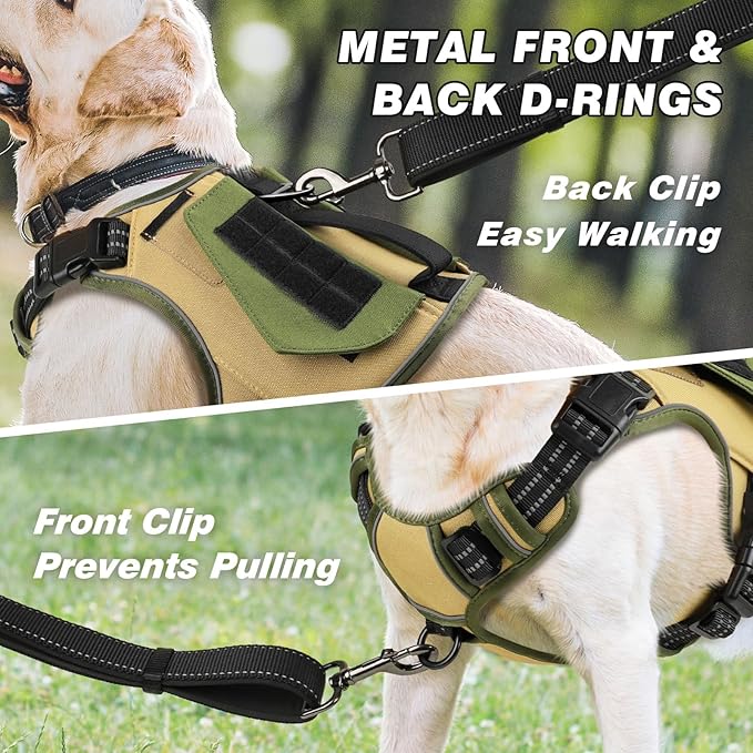 WINGOIN Tactical Dog Harness for Small Dogs, No Pull Harness with Handle 2 Pockets Poop Bag, Reflective Dog Vest, Military Service Heavy Duty Big Dog Harness for Walking Hiking Training (Khaki, S)