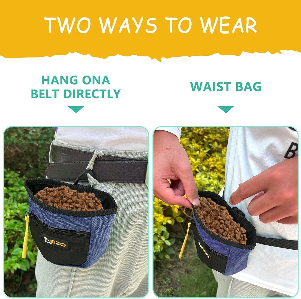SZO Dog Treat Pouch with Pet Training Clicker, Dog Training Treat Pouch with Waist Belt Clip, Magnetic Closure, Hands-Free Training - Black&Purple