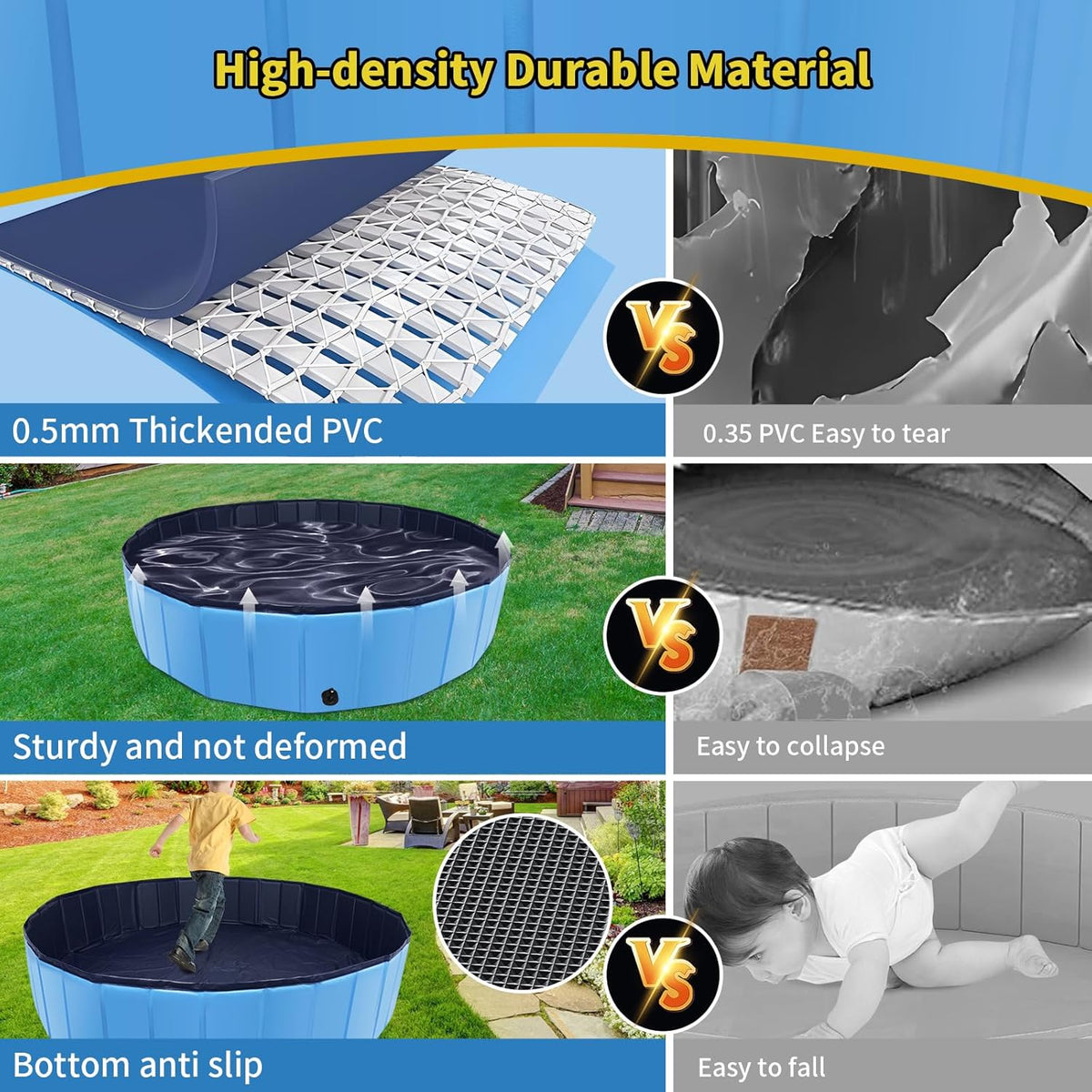 Foldable Dog Pool, 79" x 14" Large Kiddie Pool with Hard Plastic, Non-Slip Dog Bath Tub for Outdoor Backyard, Collapsible Dog Swimming Pool for Kids Dogs Pets (Blue)