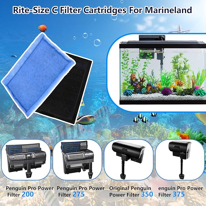 10 PCS Aquarium Filter Cartridge Filters, Rite-Size C (EZ-Change #3) Fish Tank Filter Cartridge, Replacement with Power Filters 275/375 Power 200/350