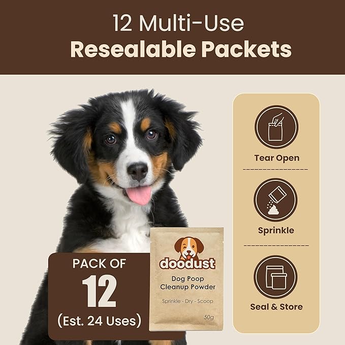 Doodust Dog Poop Clean Up Powder, Poop Hardener & Yard Cleaner, Biodegradable, Pet-Safe, Stops Odor and Makes Pickup Easy