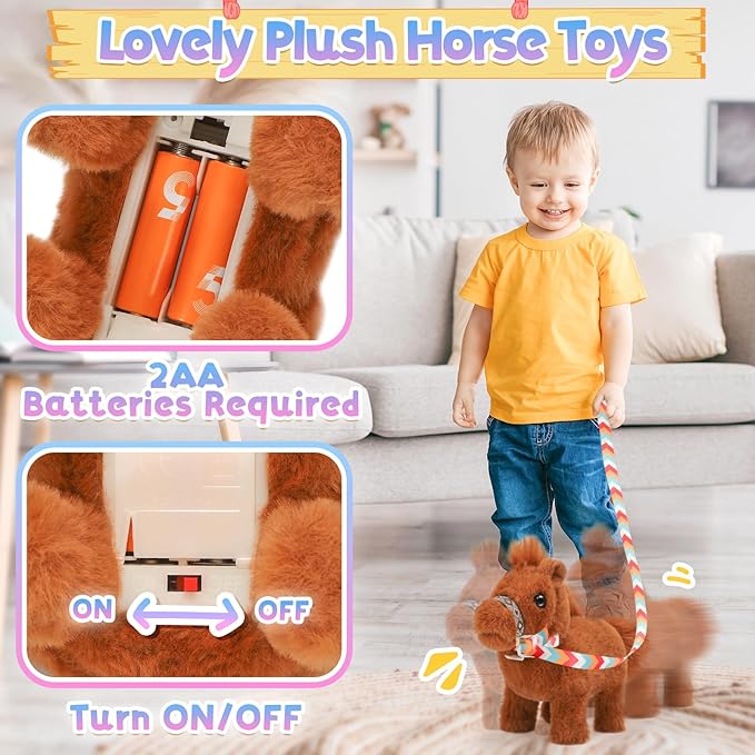 Tagitary Plush Horse Toys for Kids,Electronic Interactive Plush Toys with Leash That Making Sounds,Walking,and Wagging Tail,Stuffed Horse Realistic Pet for Boys Girls