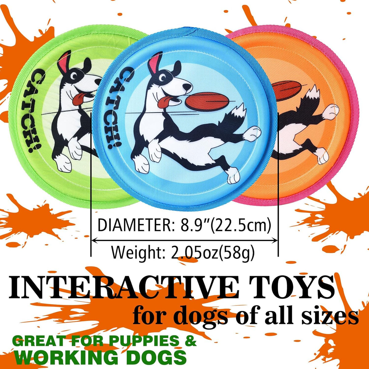 Dog Flying Disc, 3 Pack Dogs Flyer Toys, Lightweight Flying Disc Dog Fetch Toy for Small, Large Dogs & Puppies - Floats in Water & Safe on Teeth
