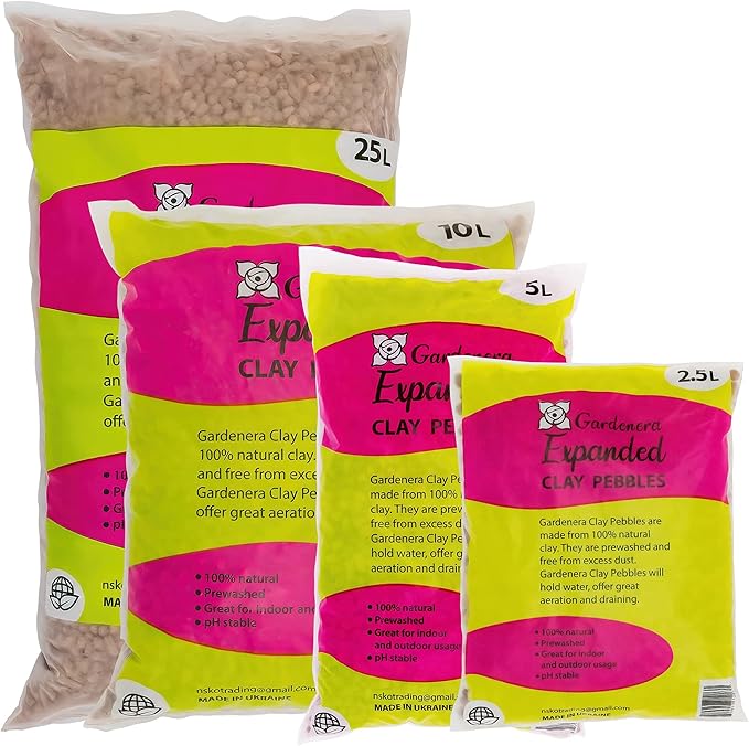 Gardenera Expanded Clay Pebbles for Plants – 4mm-16mm LECA Balls | 100% Natural Hydroton Clay for Drainage, Hydroponics, Aquaponics, Terrariums, Orchids & Indoor Plant Growing Medium - 20 Quarts