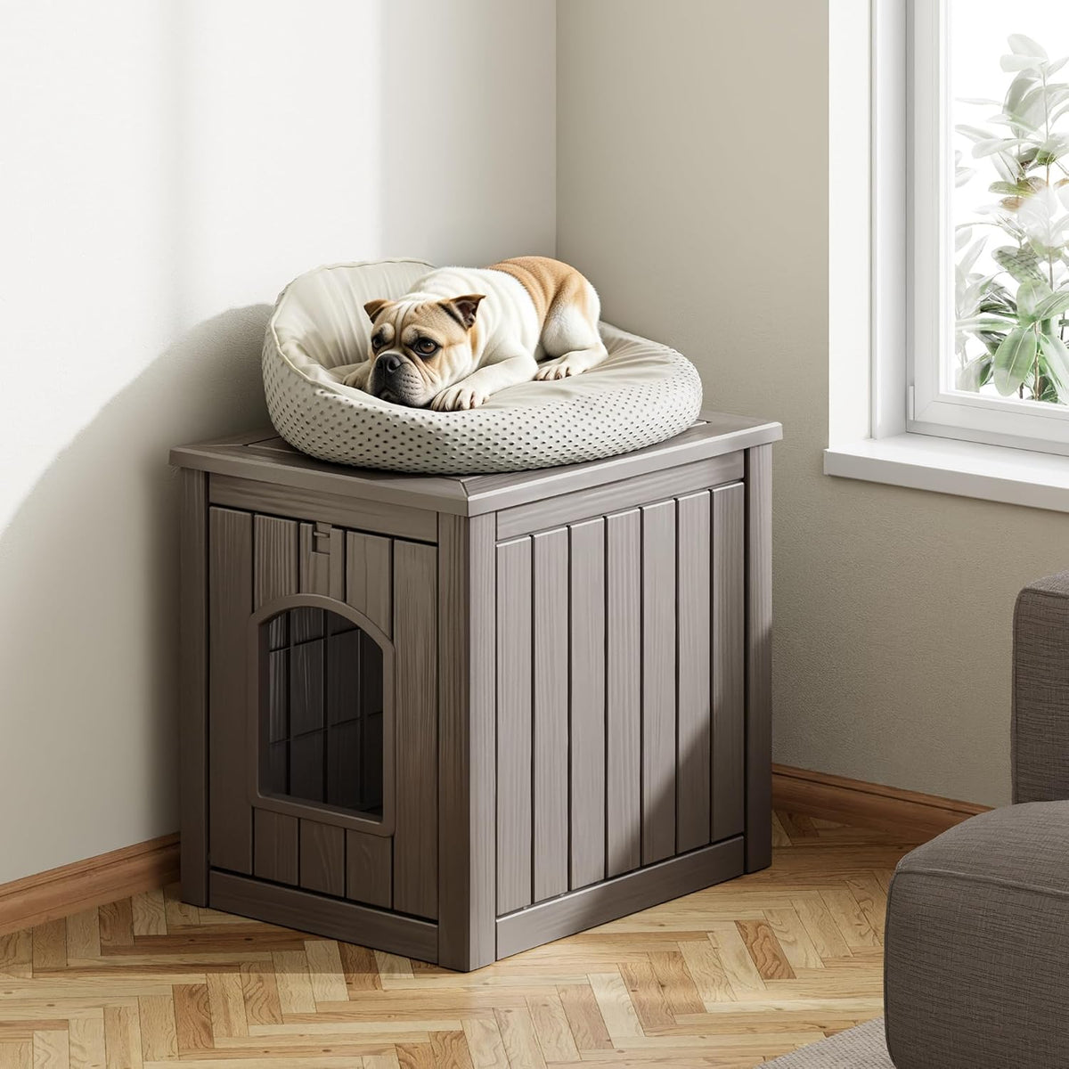 Outdoor & Indoor Dog House for Weatherproof and Stylish Furniture, Insulated Dog House Outdoor, Multi - Use for Small and Medium Dogs (Grey, 22.8" L × 17.7" W × 21.7" H)