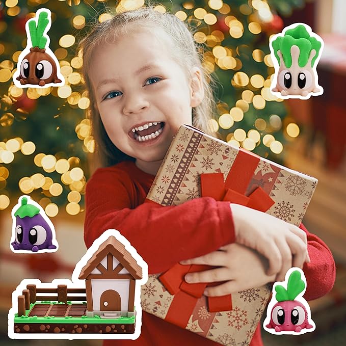 Vegetable Farm Playset with House, Cute Garden Scene with Colorful Veggie Figurines, Desktop Decor, Collectible Toy, Gift for Kids & Adults for Christmas Halloween