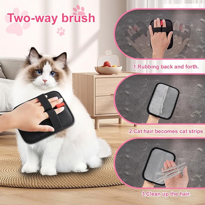 2PCS Flea Comb for Cats and Dogs with Pet Hair Remover Glove, Self Cleaning Pet Flea Cat Grooming Brush with Release Button for Massaging and Cleaning Shedding Pets Hairs