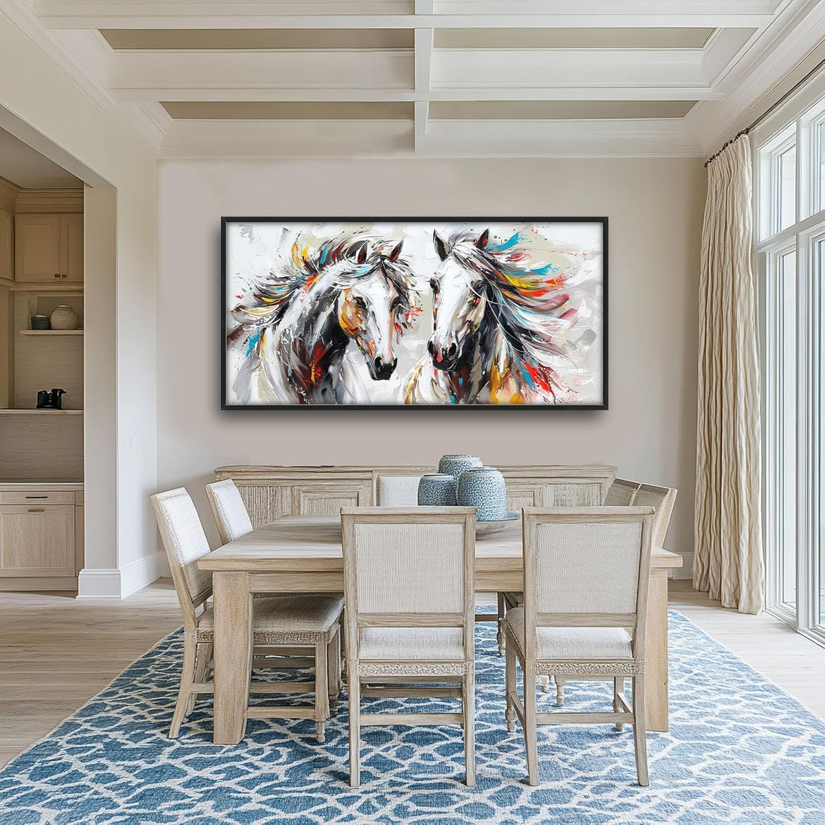 Quorin Horse Large Wall Art White Horse Animal Pictures Wall Decor Colorful Graffiti Canvas Print Painting Artwork for Bathroom Living Room Bedroom 60L x 30W