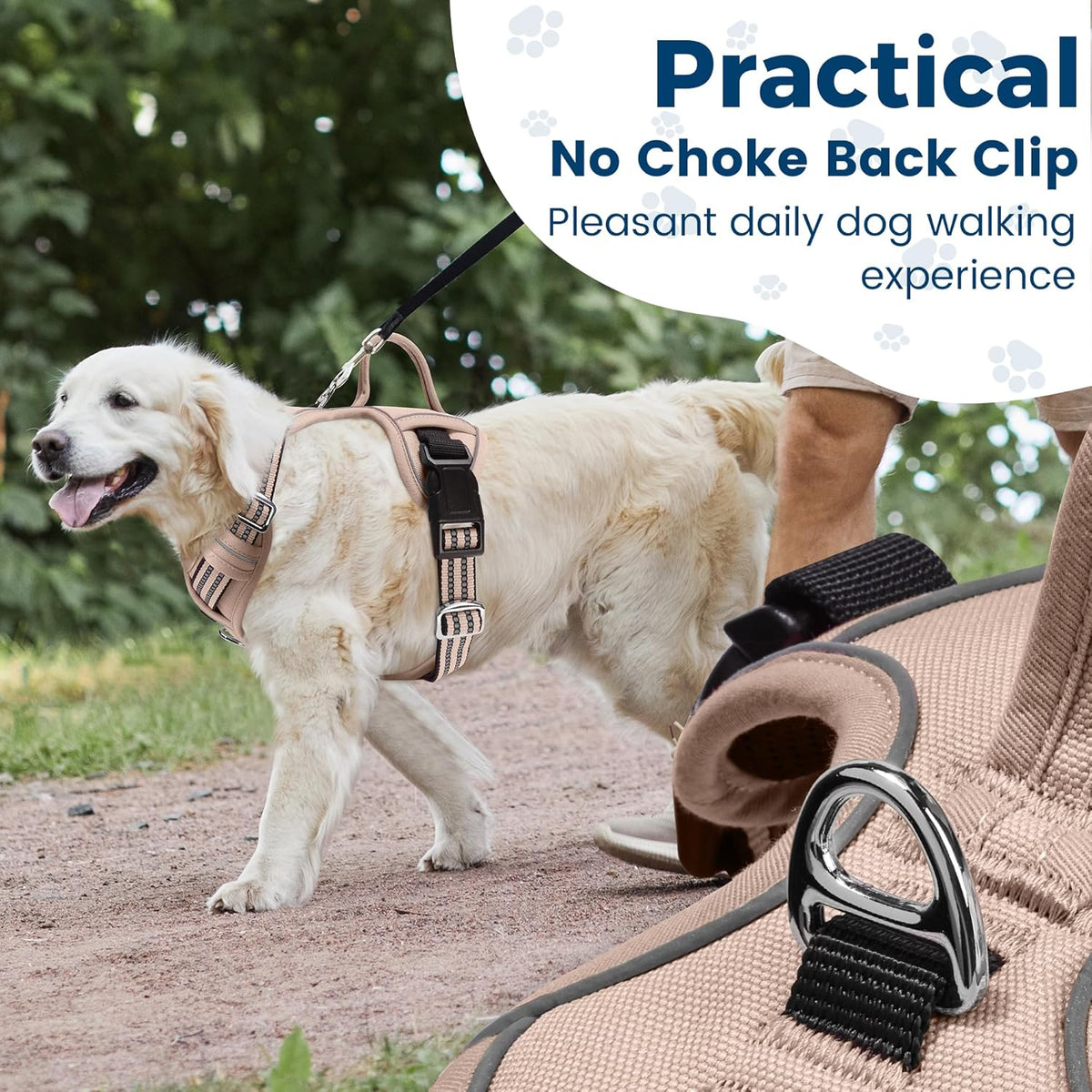 Funfox Dog Harness No Pull, Adjustable Pet Vest Harness, Super Soft Material with Vertical Handle Easy Control, Reflective Night Walking, 2 Leash Clips for Large Dogs, Brown, L