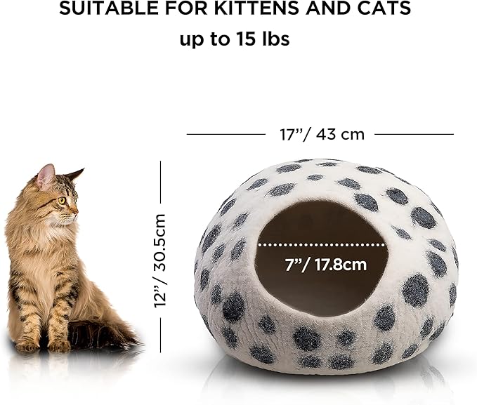 Luxurious Eco-Friendly Merino Wool Cat Cave Bed - Foldable Hideaway Pod for Indoor Cats - Premium Felt Kitten Beds - Covered Cat House for Ultimate Cozy Comfort by Woolygon
