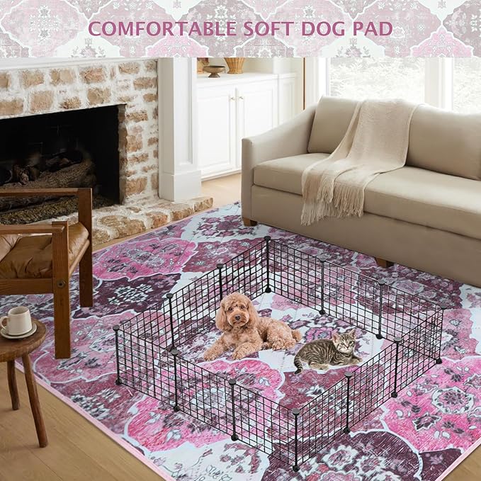 IEUUMLER Washable Pee Pads for Dogs, 1 Pack Reusable Pee Pads for Dogs Non-Slip Grip, Super Absorbent Waterproof Puppy Pads for Potty Training, Playpen, Crate, Whelping Box EU011 Pink, 48x48
