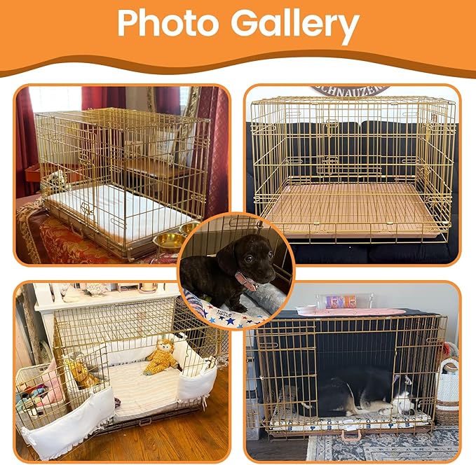HOMEY PET 24" Gold Color Folding Design Dog Crate Puppy Ertra Small Breed Dog Kennels with Removable Floor Grid and Pull Out Tray, Dog Cage Copper Gold Finish