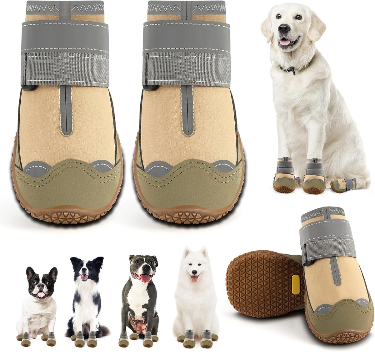 Dog Shoes for Large Dogs, Medium Dog Boots & Paw Protectors for Hardwood Floors, Outdoor Dog Booties for Hot Pavement Winter Snow Hiking, Waterproof Dog Shoes with Reflective Strips Size 3