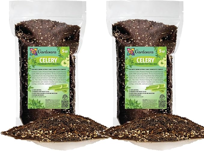 GARDENERA Premium Celery Potting Soil Mix - Optimal Nutrient-Rich Blend for Thriving and Crisp Celery Plants - 10 Quart