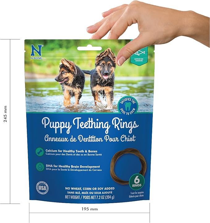 N-Bone Puppy Teething Rings Salmon Flavor Dog Treat, 6 Count Bag, 7.2-oz