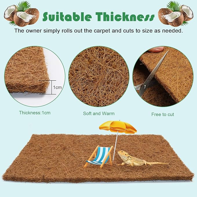 BWOGUE Reptile Carpet Natural Coconut Fiber Tortoise Lizard Mat,3 Pack Pet Terrarium Liner for Lizard Snakes Chamelon Geckos Turtle Bedding Mat Reptile Supplies