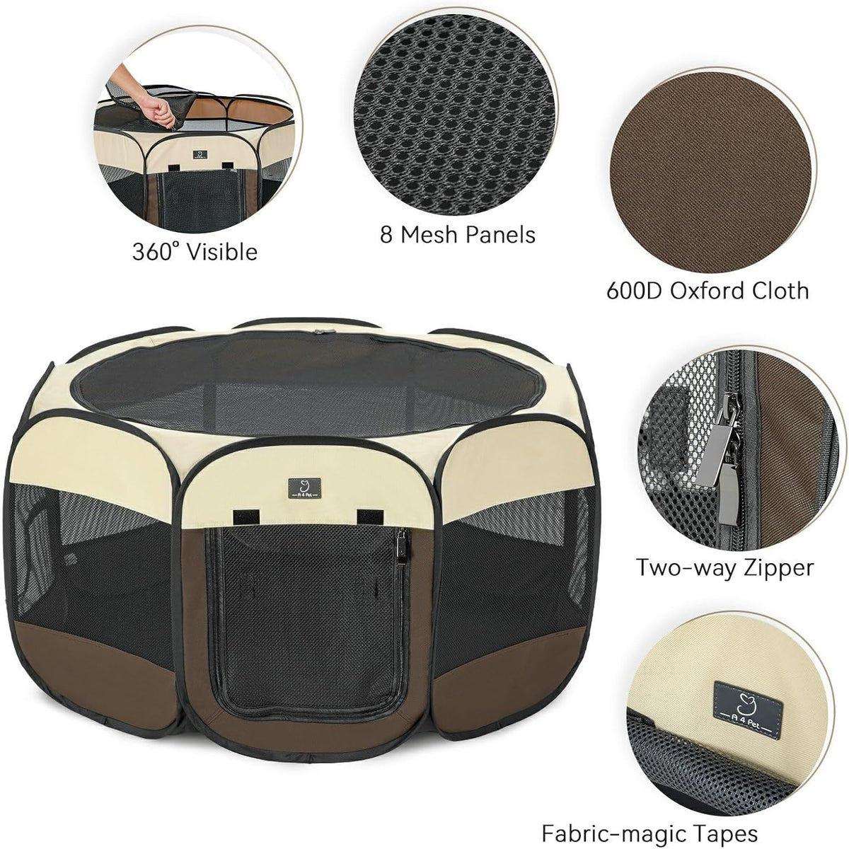 A4Pet Puppy Playpen, 39.5” Pet Playpen with Bowl, Suitable for Puppies, Kittens, and Small Animals, Removable Zipper & Mesh Panel(16”W × 10”H)
