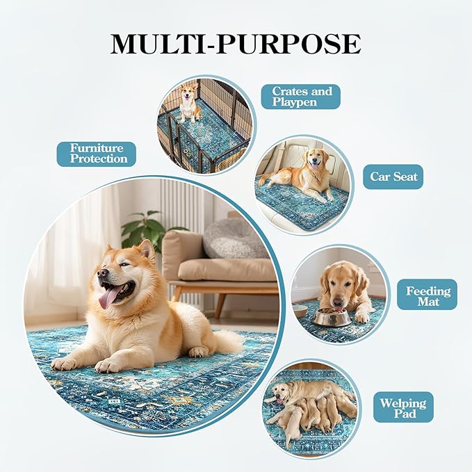 HAOCOO Washable Pee Pads for Dogs, Super Absorbent Reusable Puppy Training Pads, (2 Pack) 2Ft x 2Ft Blue Waterproof Leak-Proof and Non-Slip Whelping Pads Potty Pads for Pet Housebreaking