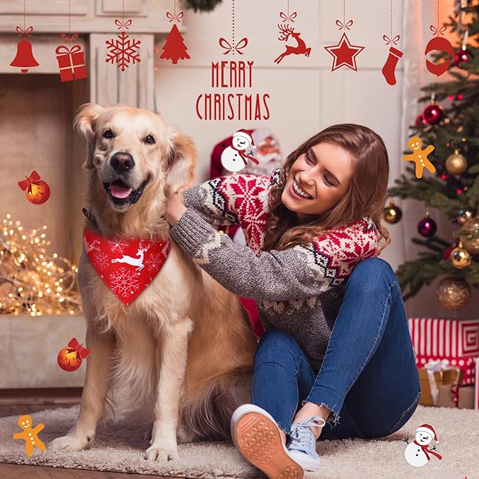 Weewooday 20 Pieces Christmas Dog Bandanas for Dogs Santa Claus Christmas Tree Triangle Pet Bib Adjustable Pet Bandana Soft Doggy Kerchief Accessories for Pet Costume Accessories Decor