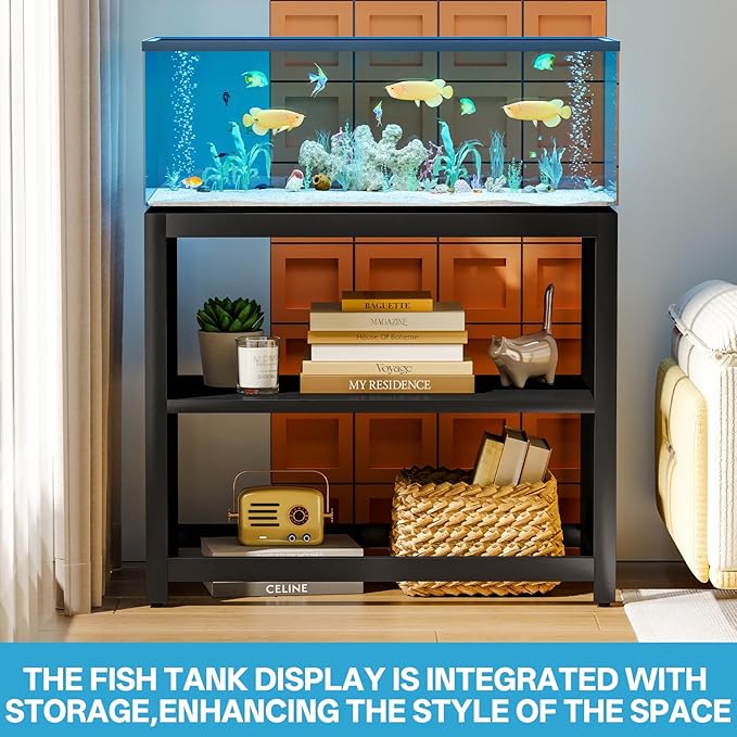 Heavy-Duty 40 Gallon Fish Tank Stand - 660LBS Capacity Metal Aquarium Stand with Dual-Layer Design, 36.6"x18.5"x30" Sleek Black Finish for Home & Office Terrariums