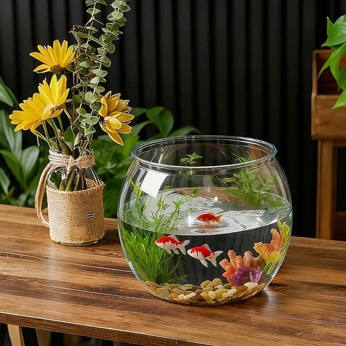 Geelin 3 Gallon Plastic Fish Tank Large Bowl Shatterproof with Crystal Clear Clarity for Terrarium, Flower Vase Centerpiece Gift for Fish Lovers(Round)