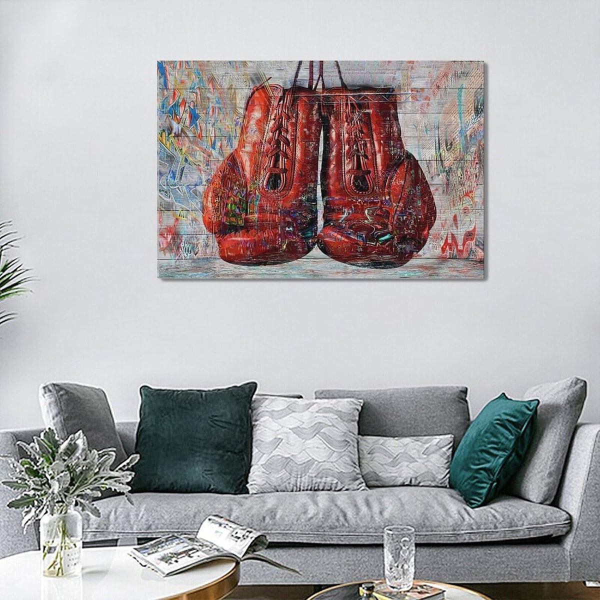 Quorin Banksy Graffiti Boxing Wall Art Red Boxing Gloves Pictures Gym Sport Wall Decor Canvas Print Painting Artwork for Gym Living Room Bedroom 16"x24"