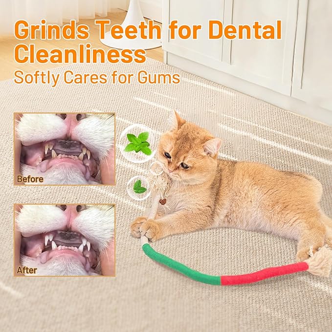 Cat Toys Chew Ropes,3Pcs Natural Catnip Chewing Rope,Safe Teeth Cleaning Toy for Indoor Kittens,Interactive Cat Nip Kitty Toys for 24 Inches All Breeds