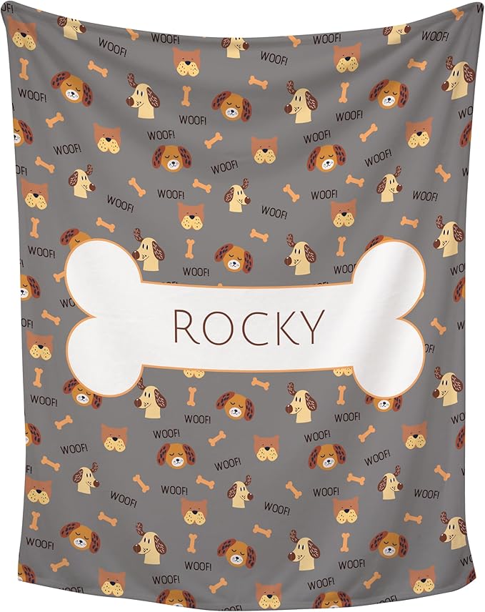 Prints Next Day – Custom 50" x 60" Plush Pet Lightweight Blanket with Name - Gift for Dog or Cat Owners - Personalized Couch Throw - Puppy Patterned - Printed in America