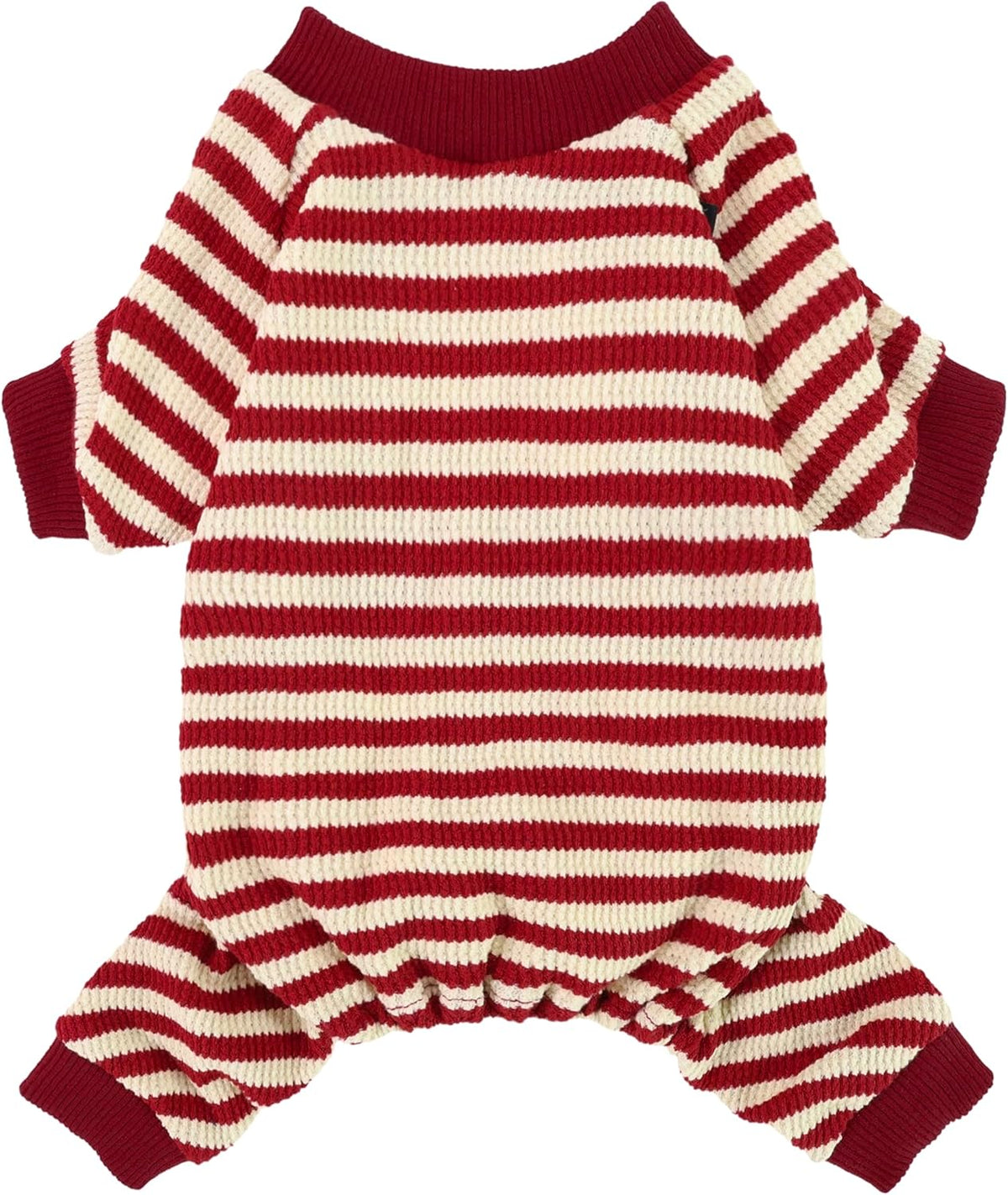 Fitwarm Red and White Striped Dog Pajamas, Waffle Dog Clothes for Small Dogs Girl Boy, Puppy Onesie with Feet, Pet Christmas Outfit, Large