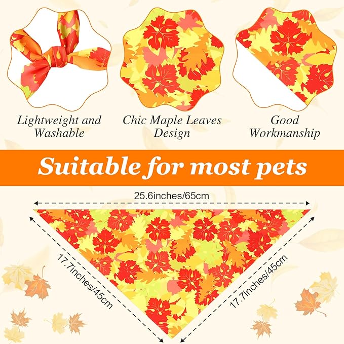 Abbylike 50 Pcs Fall Dog Bandana Bulk Maple Leaves Bandana for Dogs Triangle Kerchief Bibs Scarf for Small Medium Large Pet Autumn Thanksgiving Costume Accessories, 25 Styles (25.6 x 17.7 x 17.7 Inch)