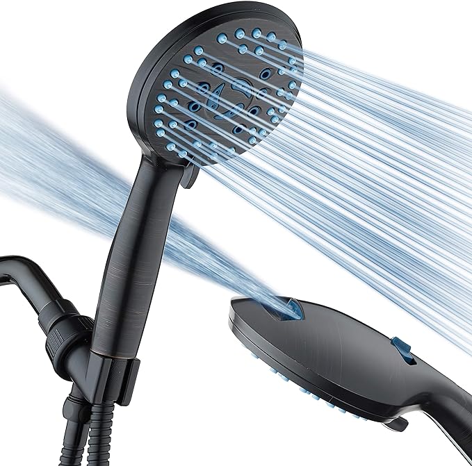 Hotel Spa AquaCare High Pressure 8-mode Handheld Shower Head - Anti-clog Nozzles, Built-in Power Wash to Clean Tub, Tile & Pets, Extra Long 6 ft. Stainless Steel Hose, Wall & Overhead Brackets