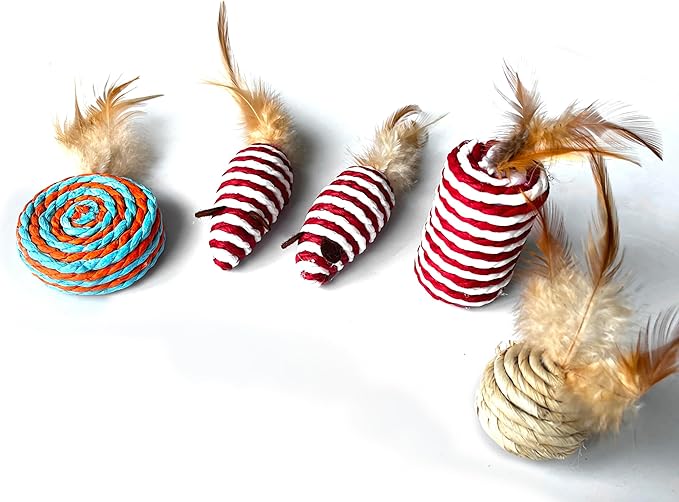 PetBox Feathered Plush Yarn Mouse Toy Set for Cats (7pcs)