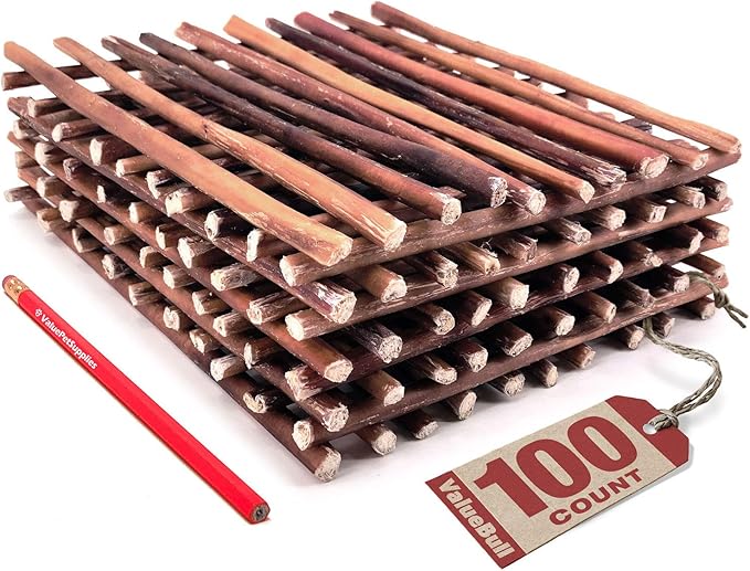 ValueBull Bully Sticks for Small Dogs, Thin 12 Inch, 100 Count - All Natural Dog Treats, 100% Beef Pizzles, Single Ingredient