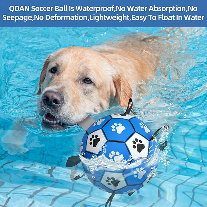 QDAN Extra Large Dog Toys Soccer Ball - Durable Dog Balls for Extra Large Dogs with Straps, Outdoor Dog Toys, Dog Water Toy, Herding Ball (9 Inch)