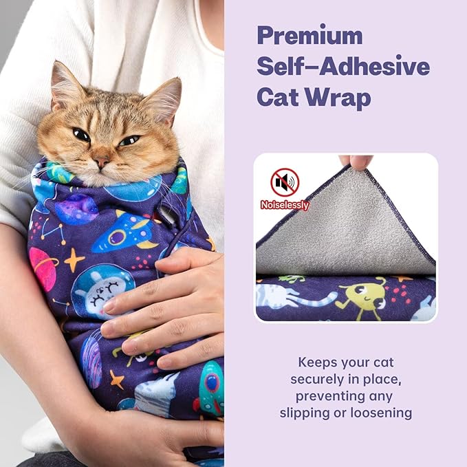 Paw Legend 21.7" Cat Wrap for Grooming Cat Wrap for Cutting Nails Cat Restraint for Nail Clipping Self Adhesive Blanket Restraint Cloth for Cats