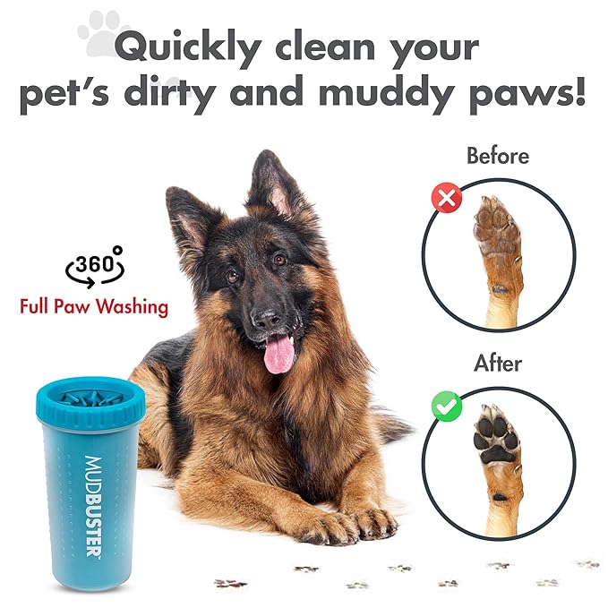 Dexas MudBuster Portable Dog Paw Cleaner, Large, Blue (PW720312)
