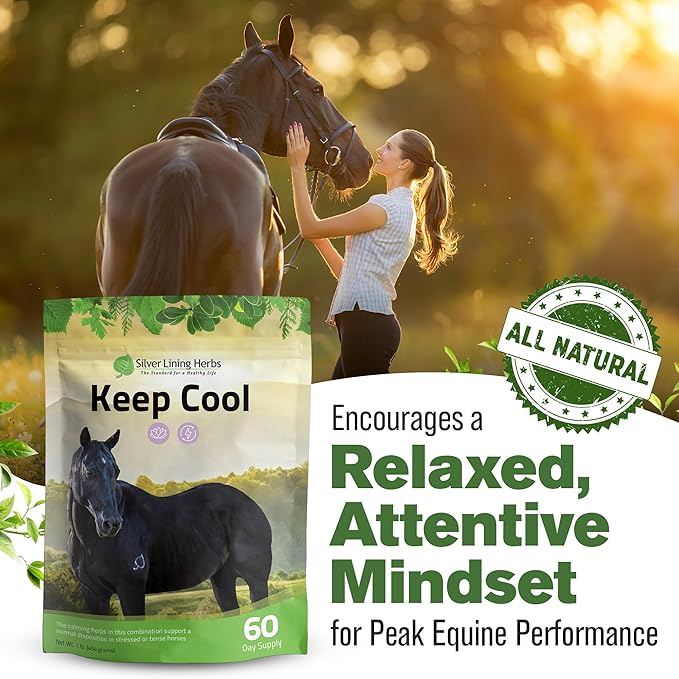 Silver Lining Herbs Keep Cool Horse Calming Supplement - Horse Health Calm & Focus Supplement - Horse Calming Supplements with Natural Herbs including Chamomile, Echinacea, & More - 1 lb 60-Day Supply