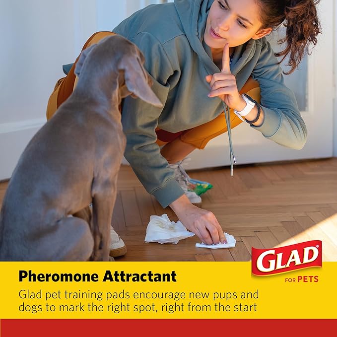 Glad for Pets Activated Carbon Dog Training Pads with Anti-Microbial Technology, Odor Eliminator Pee Mats for Dogs, 6-Layer Leak-Proof Heavy Duty Indoor Puppy Potty Pads, 23 x 23 Inches, 30 Count