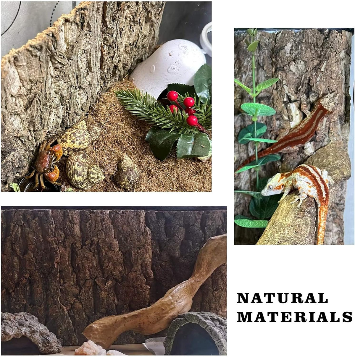 2 Pack Cork Bark Background for Reptiles Tank & Terrarium, 11.8 × 7.9 Inch Reptile & Amphibian Climbing Wall, Aquarium Decor Accessories for Turtle Bearded Dragon Chameleon Snake Lizard Hermit Crab