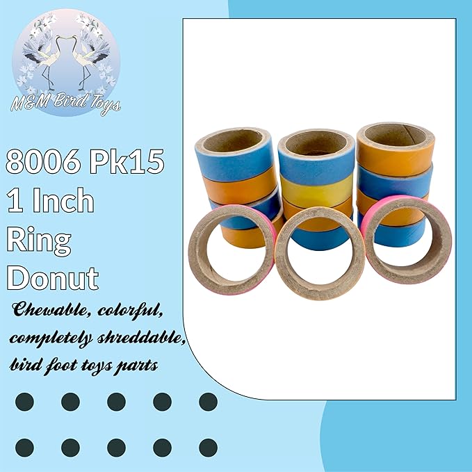 8006 Pk15 1 Inch Ring Donut - Colorful Shreddable Chewable Compressed Cardboard Foot Toy, Small Easy to Manipulate Mini Rings, Safe for All Types of Pets to Shred,