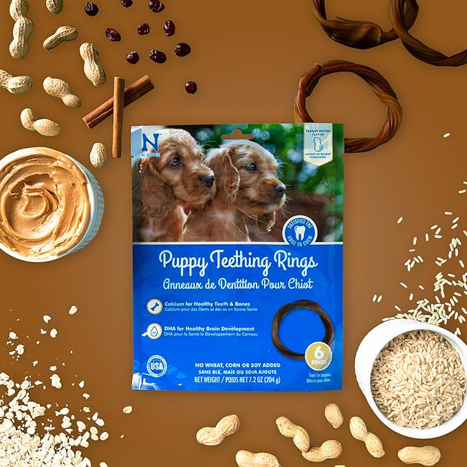 N-Bone Puppy Teething Rings Peanut Butter Flavor Dog Treat, 6 Count Bag, 7.2-oz